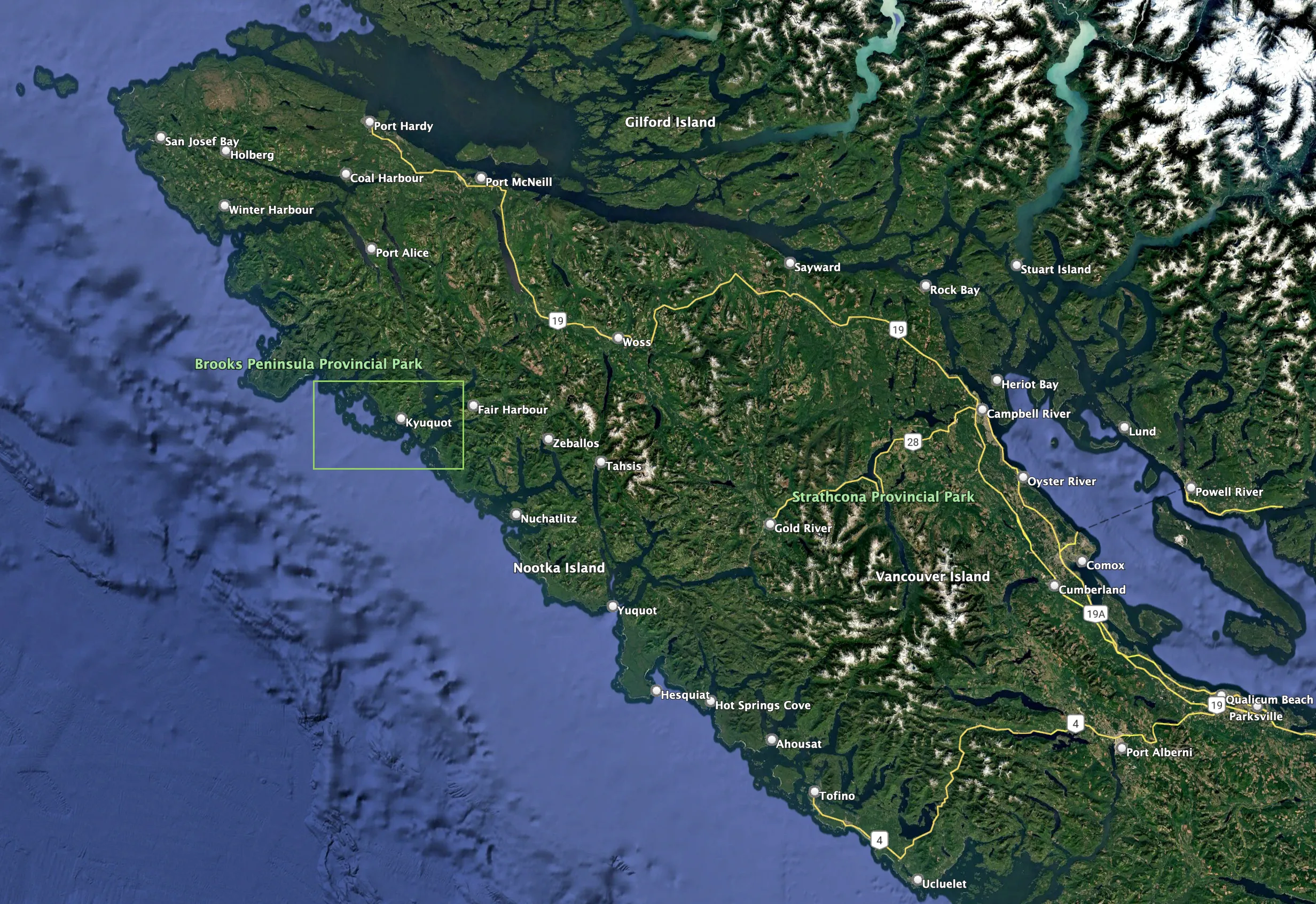 Kyuquot Sound relative to Tofino and the rest of Vancouver Island
