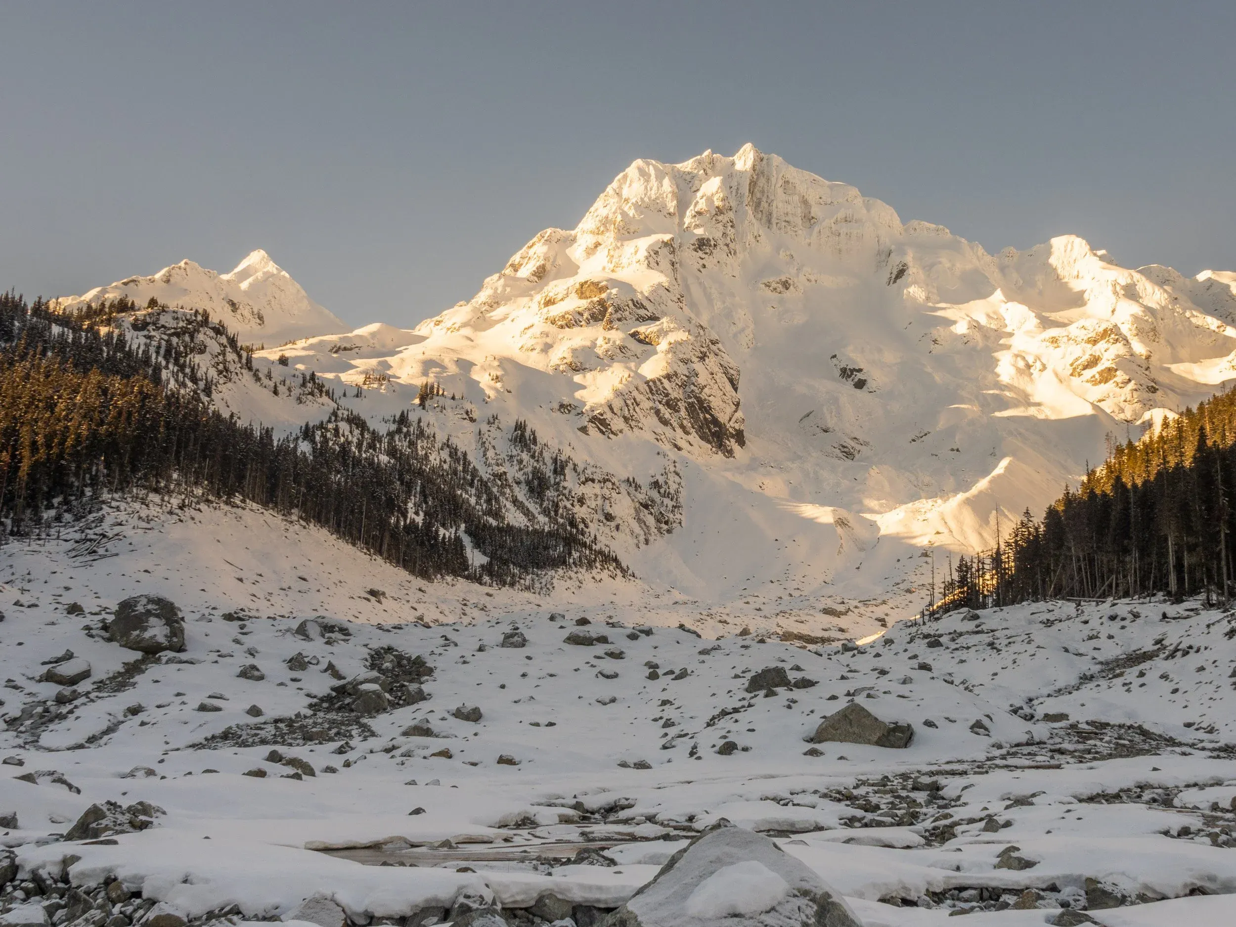 Looking up towards the Joffre slide. Apparently they are expecting another similar collapse of another massive buttress. Kinda scary place to be!  https://gripped.com/news/major-alpine-climbs-on-north-face-of-joffre-peak-collapse/