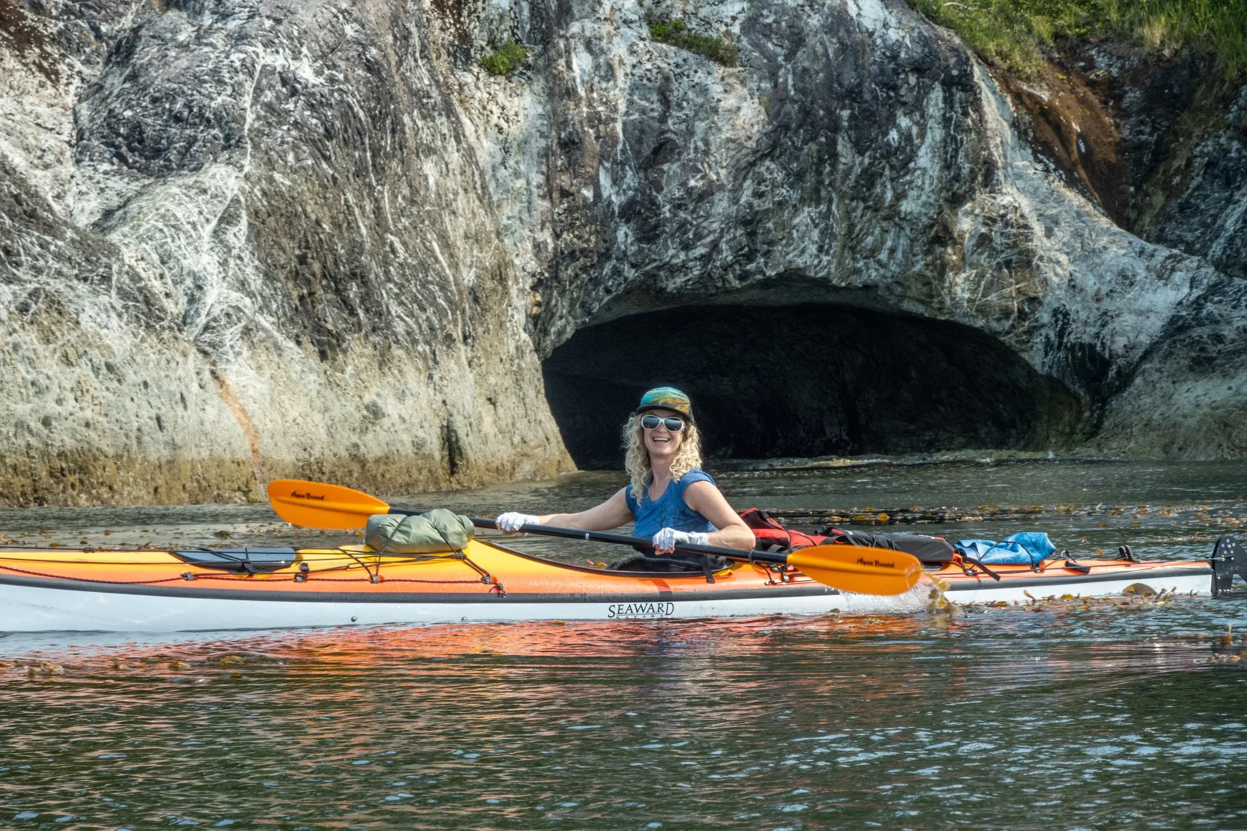 Very cool rock formations and waterfalls highlighted the coast as we paddled North