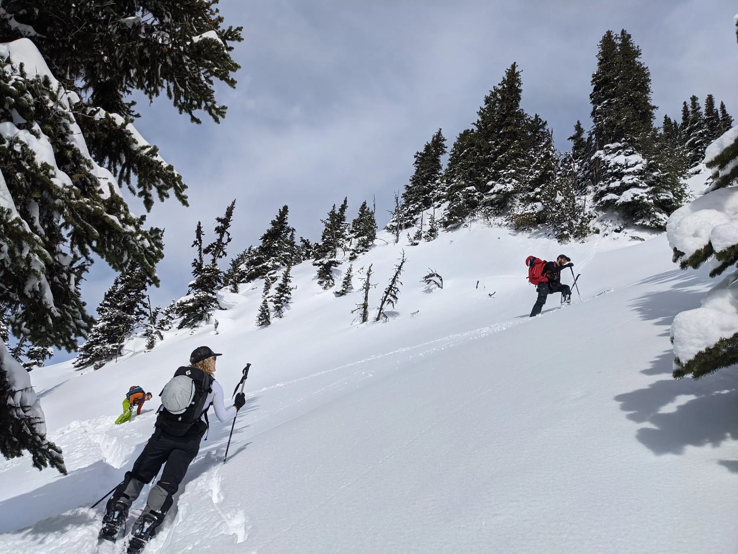 Steep skinning in sun baked south slopes made for an exciting ascent up to our first lap