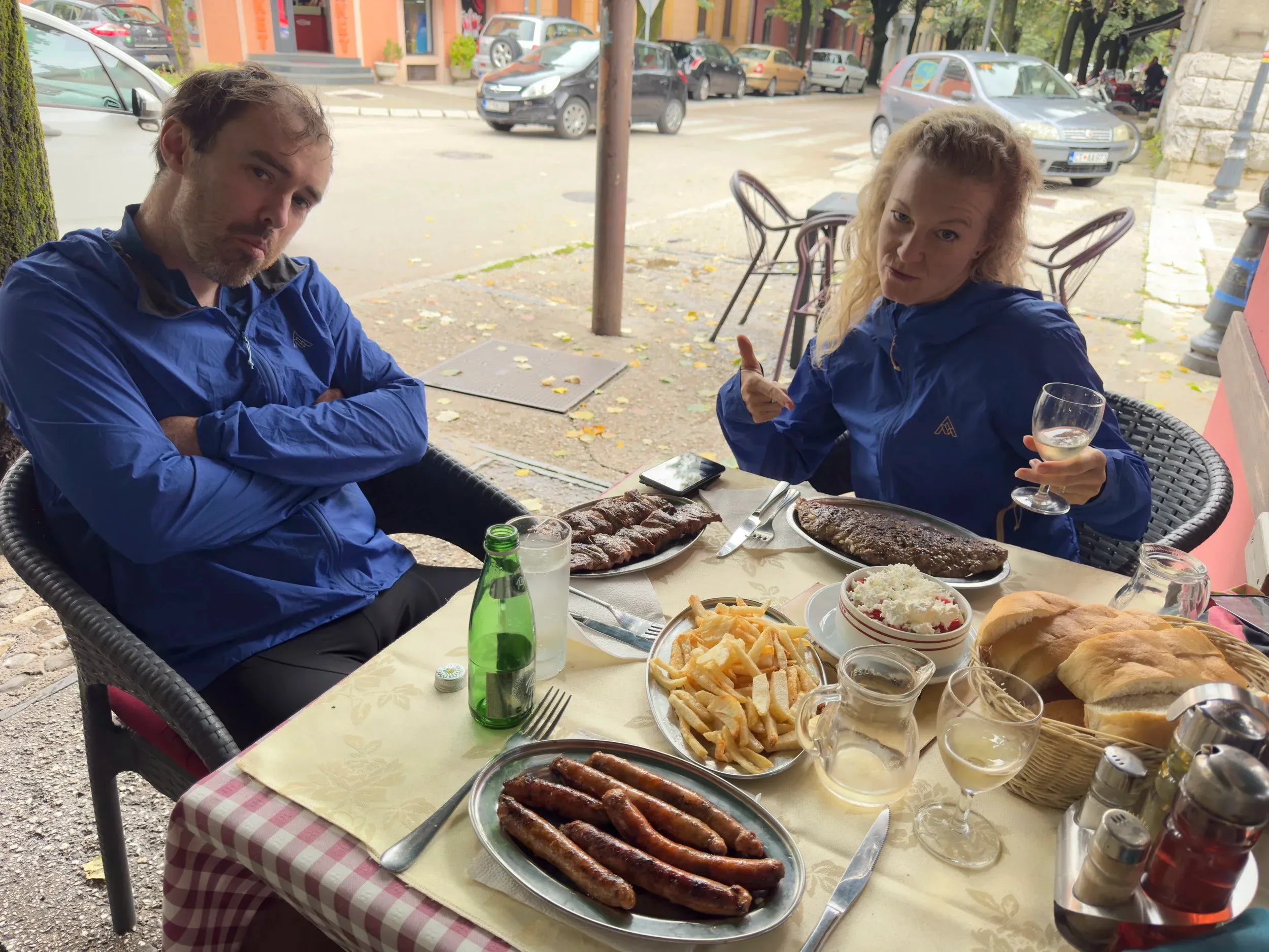 Now in the Montenegrin high country, we pedalled through beautiful countryside, with the destination of Lake Skadar for the night, before our final roll into Podgorica. We managed to find a source of protein in a small town on our ride, with a typical slavic spread of meat and bread and French fries and more meat.
