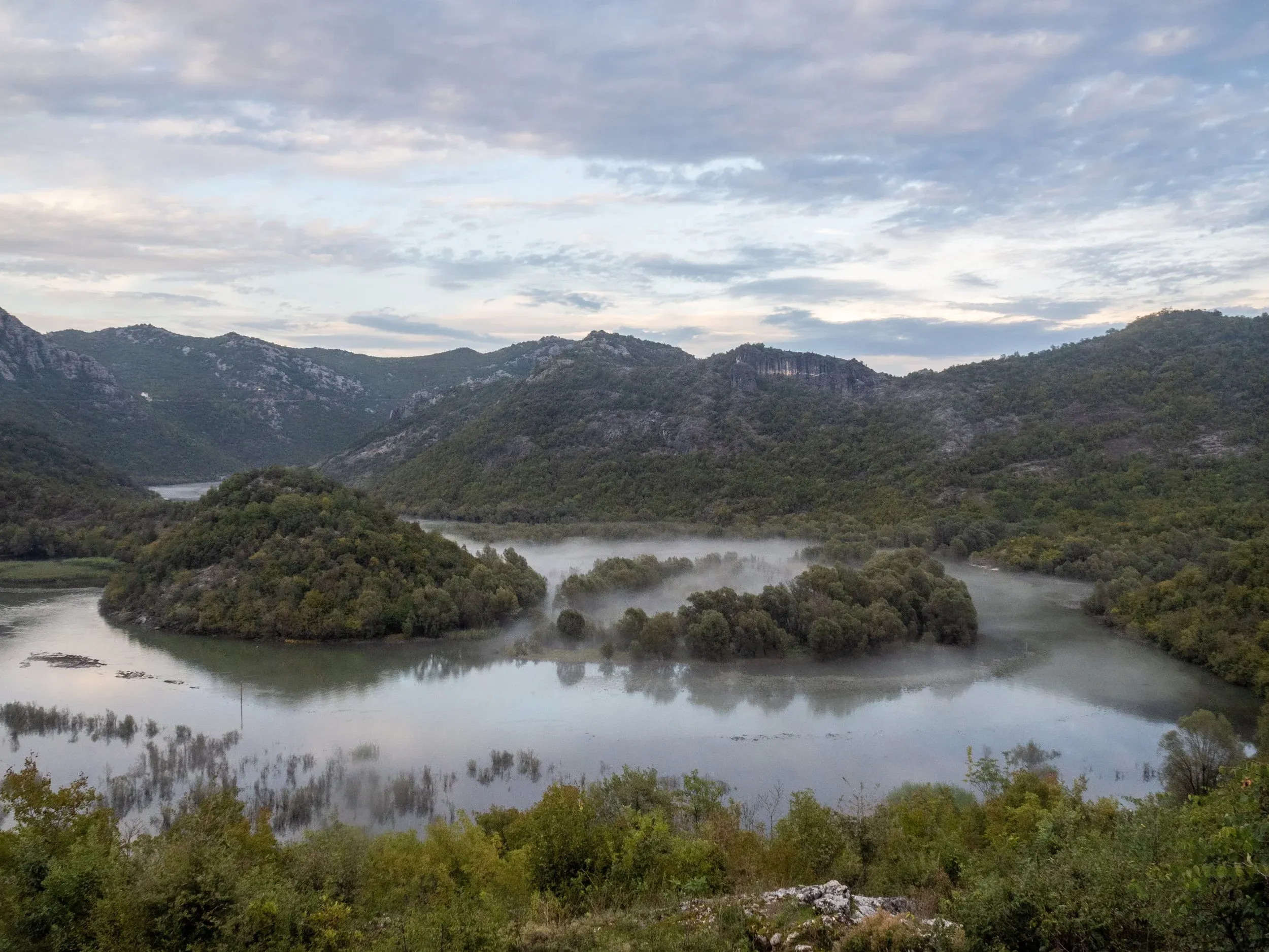 Misty river draining into Lake Skadar