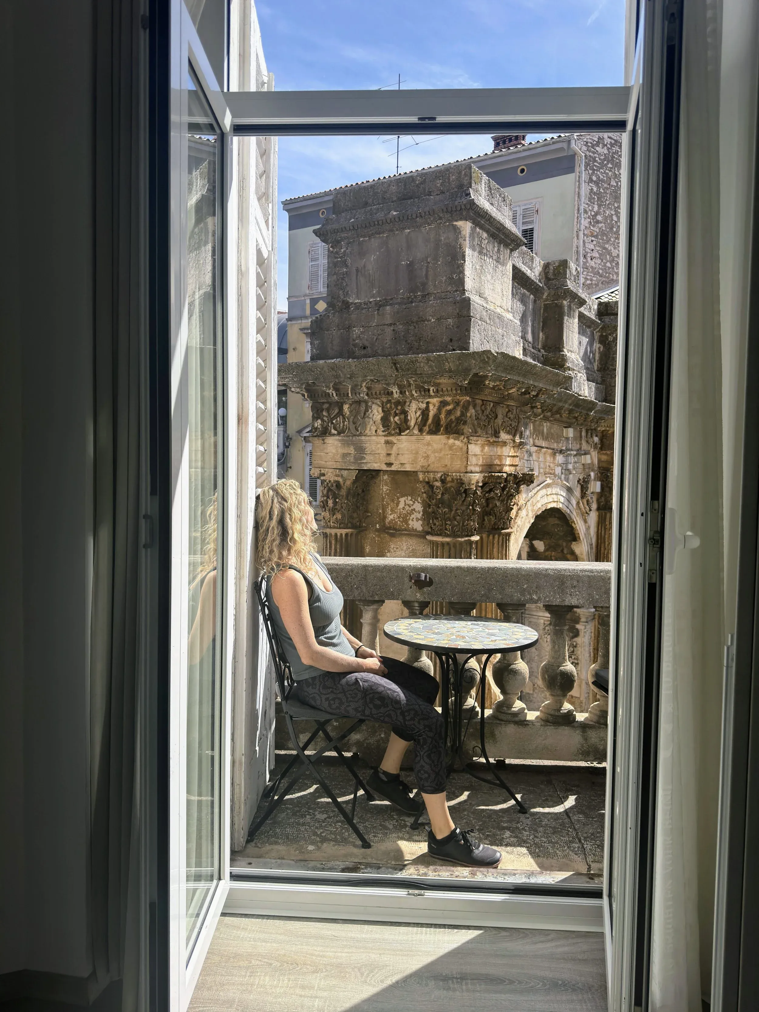 Roman Arch dating back to the 2nd century AD, a few feet away from our hotel balcony in Pula