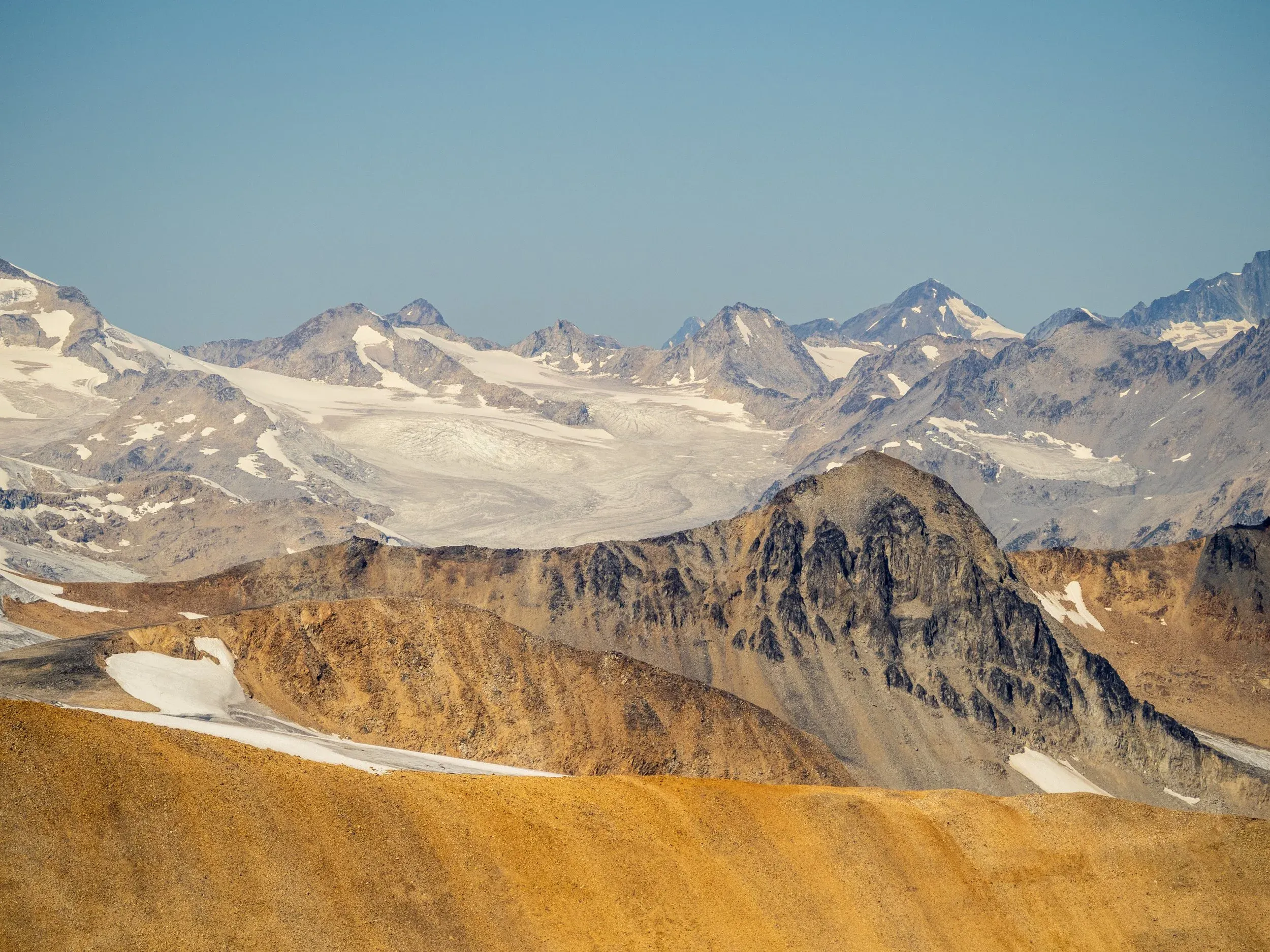 Looking west up towards the edge of the massive Lillooet Icefield, one of the largest in BC