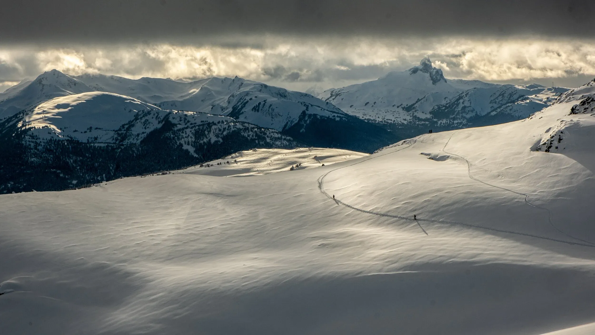 Beautiful late day lighting on the tour out, Black Tusk hiding in the clouds behind